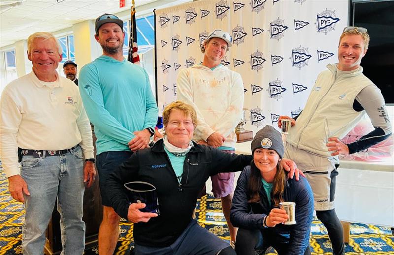 Third overall, Monsoon: top, clockwise: Hal Smith PRO, Tomas Dietrich, Jeremy Wilmot, Ted Hackney, Chelsea Simms and Bruce Ayres - 2022 U.S. Melges 24 National Championship photo copyright Joy Dunigan taken at Pensacola Yacht Club and featuring the Melges 24 class