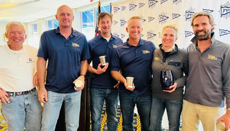 2022 Corinthian runner-up — Decorum. From left to right: PRO Hal Smith, Miro Kaffka, Nicholas Diephouse, Steve Liebel, Megan Ratliff and Hunter Ratliff - 2022 U.S. Melges 24 National Championship photo copyright Joy Dunigan taken at Pensacola Yacht Club and featuring the Melges 24 class