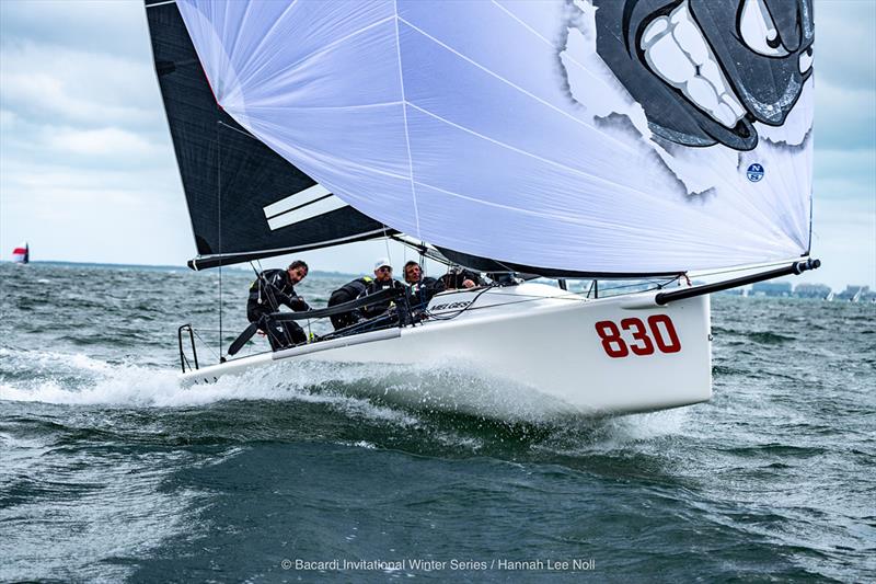 'Bombarda'  flies downwind on day 2 - Bacardi Winter Series Event 2 - Day 2 photo copyright Hannah Lee Noll taken at  and featuring the Melges 24 class