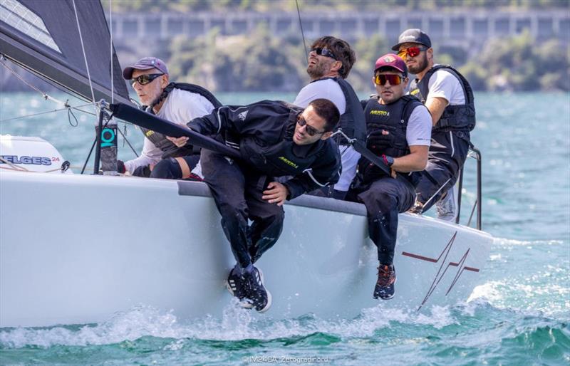 Taki 4 ITA778 by Marco Zammarchi and helmed by Niccolò Bertola sailing with Giacomo Fossati, Giovanni Banneta and Lorenzo Di Carlo - Melges 24 European Sailing Series, Fraglia Vela Riva July 2023 photo copyright IM24CA / Zerogradinord taken at Fraglia Vela Riva and featuring the Melges 24 class