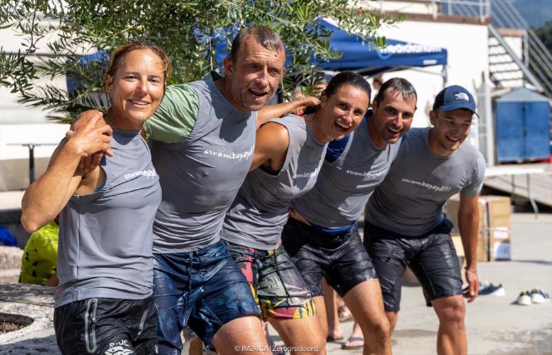 Melges 24 team Strambapapa ITA689 - Michele Paoletti, Giovanna Micol, Davide Bivi, Giulia Pignolo and Alexander Harej - Melges 24 European Sailing Series, Fraglia Vela Riva July 2023 photo copyright IM24CA / Zerogradinord taken at Fraglia Vela Riva and featuring the Melges 24 class