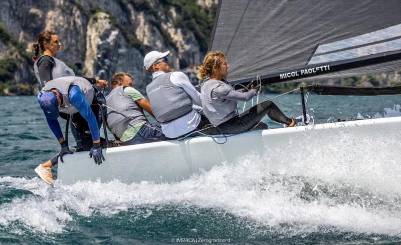 Reigning Melges 24 European Champion Strambapapà (ITA), owned and helmed by former Italian Olympian Michele Paoletti, crewing with his wife Giovanna Micol - Melges 24 European Sailing Series, Fraglia Vela Riva July 2023 - photo © IM24CA / Zerogradinord