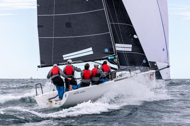 Michael Tarabochia's family team of White Room, steered by Michael's older son Luis Tarabochia and crewed with his younger son Marco Tarabochia, himself, Julia Nett and Sebastian Bühler.  Melges 24 European Sailing Series, Trieste September 2023 - photo © YCA / Giovanni Tesei