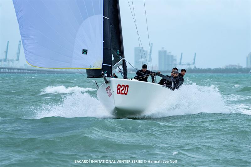 Bacardi Winter Series Event 1: Precision teamwork on ‘Mavi' with Bora Gulari / Norman Berge / Nicholas Ford / Carlos Robles / Dave Hughes photo copyright Hannah Lee Noll taken at Shake-A-Leg Miami and featuring the Melges 24 class