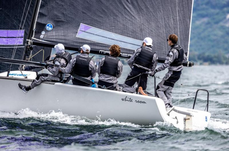 Michael Tarabochia's White Room (GER677) with Luis Tarabochia helming, and crewed by Sebastian Bühler, Marco Tarabochia, Jules Nett - 2025 Melges 24 European Sailing Series / Italian Open Championship - Fraglia Vela Riva, Riva del Garda, ITA - photo © IM24CA | Zerogradinord