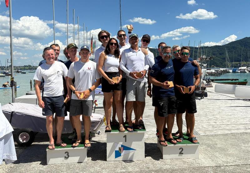 Melges 24 podium at the Melges 24 Nationals on Attersee - Michael Tarabochia's White Room (GER677), Akos Csolto's Chinook (HUN850) and Michael Luschan's AUT502 - Melges 24 European Sailing Series / Melges 24 Austrian Nationals 2025 - Attersee, Austria - photo © Segelclub Kammersee