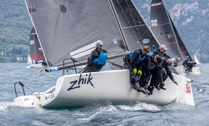 Miles Quinton's Zhik Race Team GBR694 with Geoff carveth, Tracey Covell, Freddie Cowell, Oliver Wells - 2025 Melges 24 European Sailing Series / Italian Open Championship - Fraglia Vela Riva, Riva del Garda, ITA - photo © IM24CA | Zerogradinord