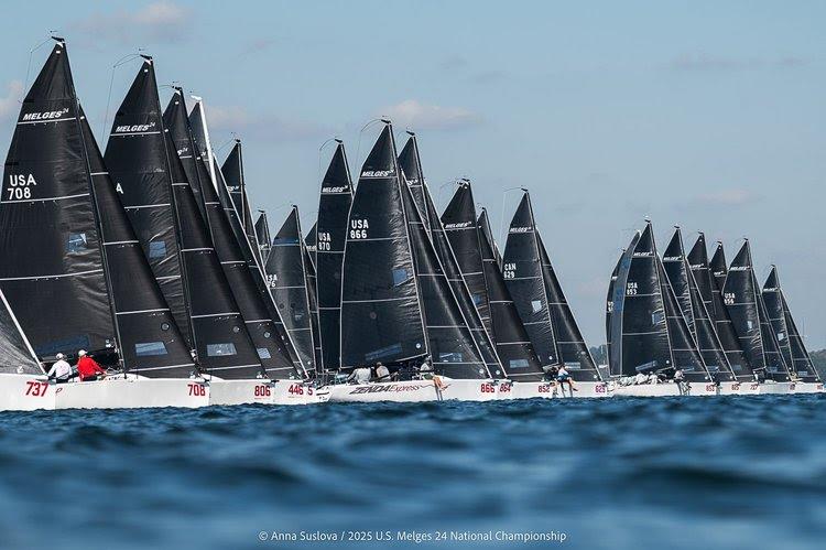 2025 US Melges 24 National Championship Day 2 - Fleet in formation: The Melges 24s poised for action on a beautiful Pensacola Bay afternoon - photo © Anna Susslova / US Melges 24 Class Association