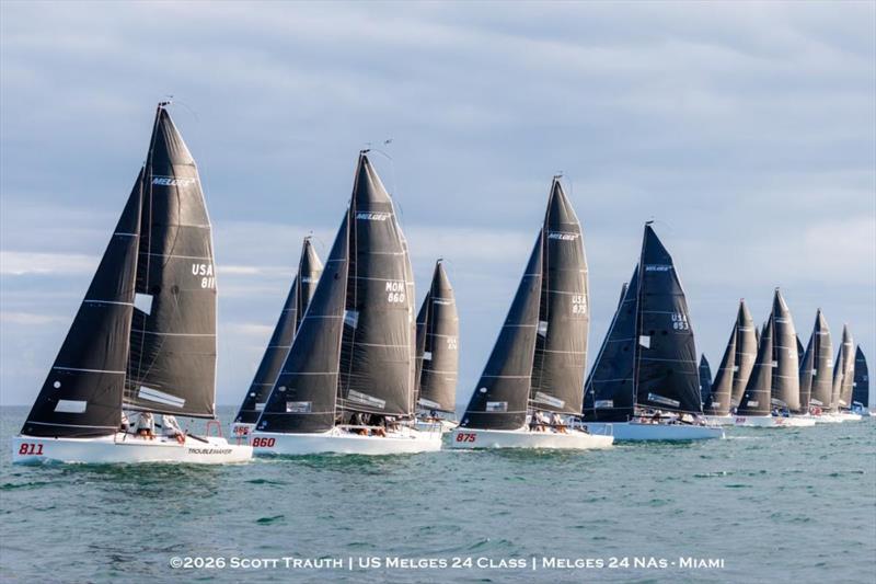 TROUBLEMAKER USA811 by Eddie Gary leading the pack - Melges 24 North American Championship 2025, Bacardi Winter Series 2026 Event No 1 - Miami, FL, USA - photo © Scott Trauth