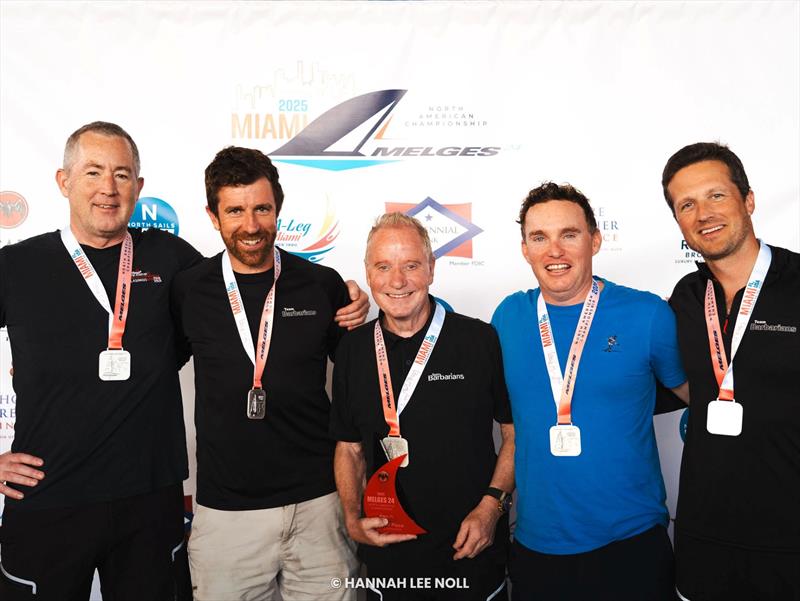 Stuart Simpson with Bernard Fitzpatrick, Fred Kemp, Sam Hunt and Marty O'Leary of BARBARIANS GBR691 - Melges 24 North American Championship 2025, Bacardi Winter Series 2026 Event No 1 - Miami, FL, USA photo copyright Hannah Lee Noll taken at  and featuring the Melges 24 class