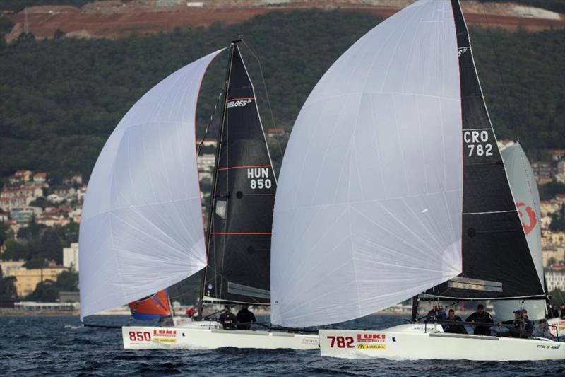 Akos Csolto's CHINOOK HUN850 and CRO-A-SAIL CRO782 by Roko Stipanovic - Opatija CRO Melges 24 Cup 2026 - Melges 24 European Sailing Series 2026 - photo © Tomislav Krišto