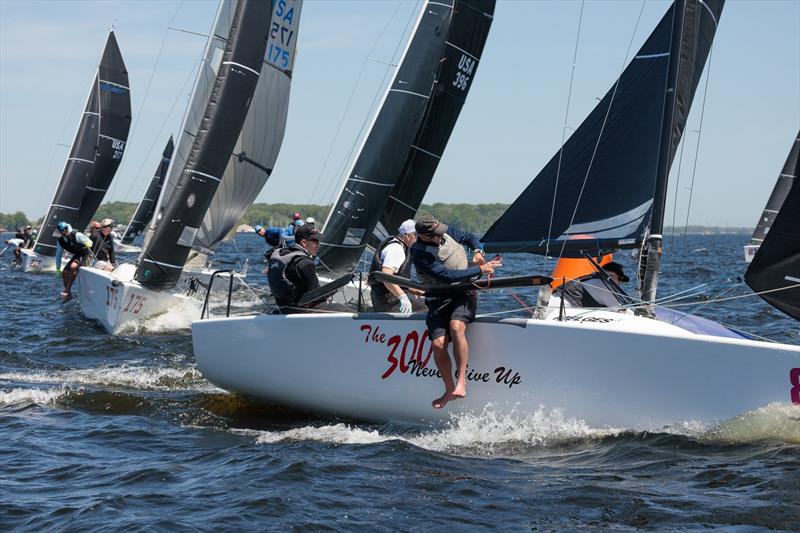 Defending Muskegon Spring Championship winner Steve Boho and The 300 lead a tightly packed Melges 24 fleet into the mark during Great Lakes Cup competition. The 2026 Muskegon Spring Championship once again brings together a highly competitive teams - photo © Bill Crawford, Harbor Pictures Company, Muskegon YC
