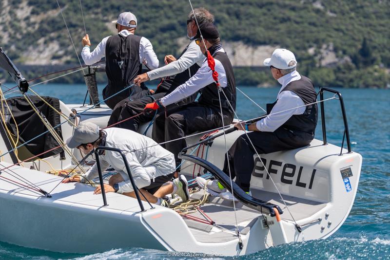Dario Levi helming FREMITO d*ARIA ITA673 - Melges 24 Italian National Championship 2026 - Melges 24 European Sailing Series 2026 - Fraglia Vela Riva, Riva del Garda, Italy photo copyright IM24CA | Zerogradinord taken at Fraglia Vela Riva and featuring the Melges 24 class