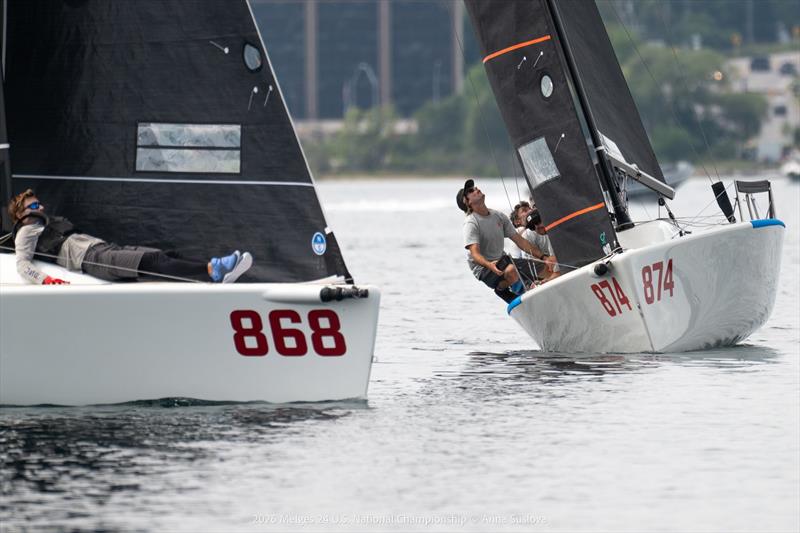 Laura Grondin's Dark Energy cuts through the foreground as two-time U.S. National Champion Bora Gulari's Mavi sails in the distance - Melges 24 U.S. National Championship Practice Race - photo © Anna Suslova