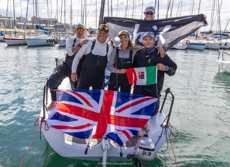Miles Quinton's Zhik Race Team (GBR) with Geoff Carveth, Oliver Wells, Giacomo Conti, and Sara Zuppin - Corinthian Melges 24 World Champions 2025 at the Yacht Club Adriaco, Trieste, Italy - photo © IM24CA / Zerogradinord