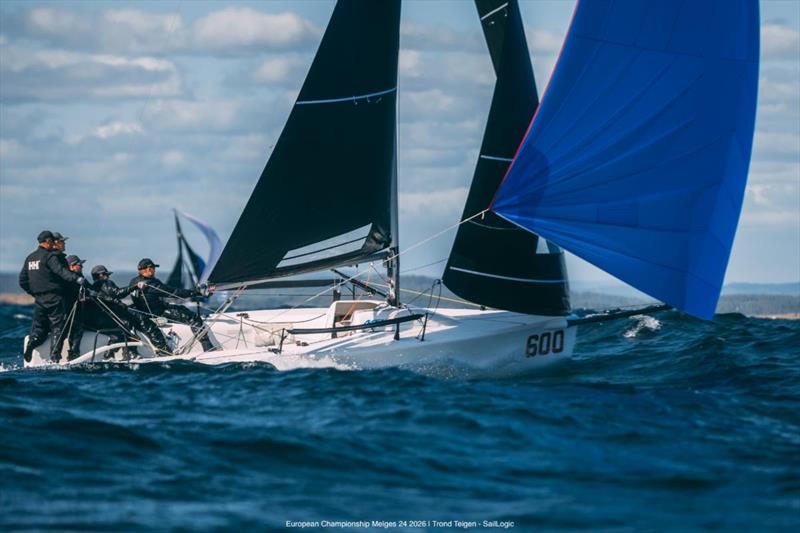 eam Bagdad Prospects (NOR) helmed by Tomas Mathisen, sailing with Hans Herman Nergaard, Daniel Andersen, Alexander Hylen Klippenberg and Jacob Undrum, planing at the Melges 24 European Championship 2026 - Tønsberg, Norway - photo © Trond Teigen / SailLogic