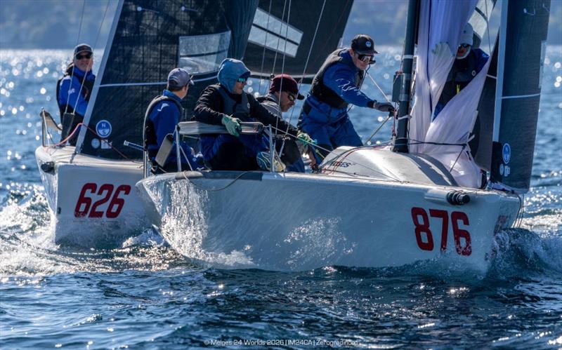 Michael Goldfarb's Warcanoe (USA) with Nick Rogers helming,Julia Mamen, Chris Grube, Richard Clarke and Alyosha Strum-Palerm in crew on Day 3 of the Melges 24 World Championship 2026 - photo © IM24CA / Zerogradinord