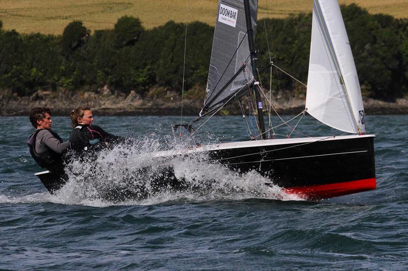 Sophie Mackley and Mary Henderson on Sharps Doom Bar Salcombe Merlin Week day 6 photo copyright John Murrell / www.moor2seaeventphotography.co.uk taken at Salcombe Yacht Club and featuring the Merlin Rocket class