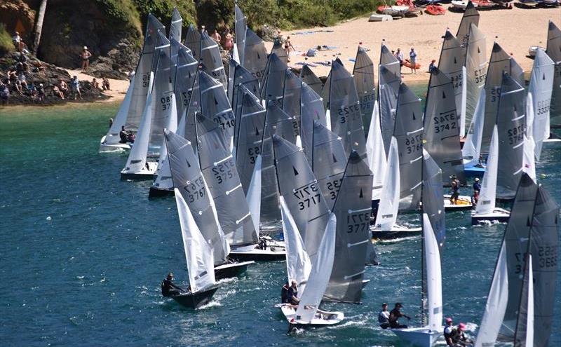 A busy startline on day 4 at Sharps Doom Bar Salcombe Merlin Week photo copyright David Henshall taken at Salcombe Yacht Club and featuring the Merlin Rocket class