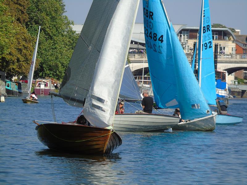 Nick Armfield's Merlin beating up river in front of class winners Ben Marshall and Sel Shah (grey hull) ahead of the Enterprises of Minima Commodore John Forbes and Twickenham's Rob Brignell at Kingston on the Sunday morning during the Minima Regatta 2018 photo copyright Rob Mayley taken at Minima Yacht Club and featuring the Merlin Rocket class
