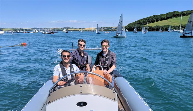 Howard Davies (left) watching the racing at Salcombe Gin Merlin Rocket Week 2019 photo copyright Mark Jardine / YachtsandYachting.com taken at Salcombe Yacht Club and featuring the Merlin Rocket class