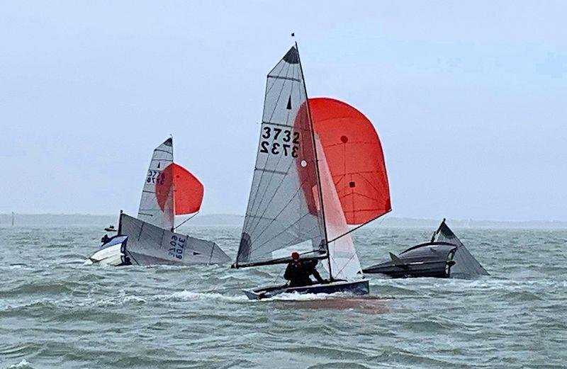 Red kites stay upright during the Merlin Rocket Silver Tiller Extension at Lymington photo copyright Keith Willis taken at Lymington Town Sailing Club and featuring the Merlin Rocket class