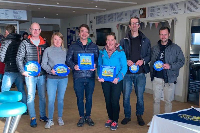 Top three teams in the Craftinsure Silver Tiller Merlin Rocket open meeting at Brightlingsea - photo © Pippa Kilsby