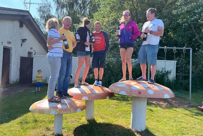 A mushroom podium for the winners at the Merlin Rocket HD Sails Midland Circuit at Burton photo copyright Ben Edward taken at Burton Sailing Club and featuring the Merlin Rocket class