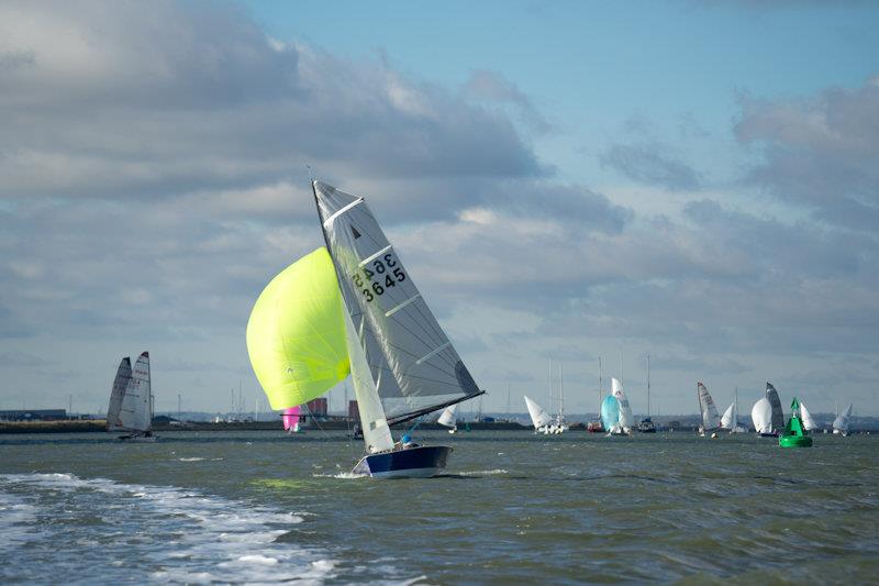 Steve and Alison Hall lead the fleet - first races of the RCYC Snow Globe photo copyright Petru Balau Sports Photography / sports.hub47.com taken at Royal Corinthian Yacht Club and featuring the Merlin Rocket class