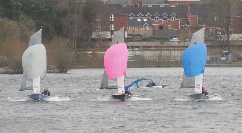 James and Anna un-horsed on the reach in Race 2 of the Merlin open at Midland Sailing Club photo copyright Julian Harms taken at Midland Sailing Club and featuring the Merlin Rocket class