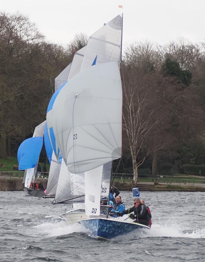 Nip and tuck during the Merlin open at Midland Sailing Club photo copyright Julian Harms taken at Midland Sailing Club and featuring the Merlin Rocket class