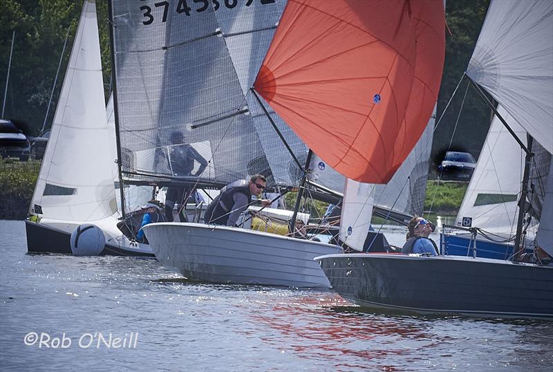 Close racing during the Merlin Rocket Allen SE Series at Fishers Green photo copyright Rob O'Neill taken at Fishers Green Sailing Club and featuring the Merlin Rocket class