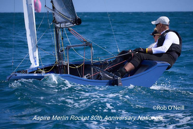 Mike and Jane Calvert precision to windward during the second race on day 1 of the Aspire Merlin Rocket Nationals at the WPNSA photo copyright Rob O'Neill taken at Weymouth & Portland National Sailing Academy and featuring the Merlin Rocket class