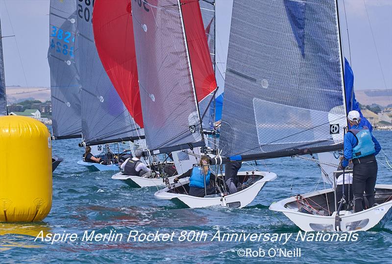 Very close racing on the first light day on day 4 of the Aspire Merlin Rocket Nationals at the WPNSA - photo © Rob O'Neill
