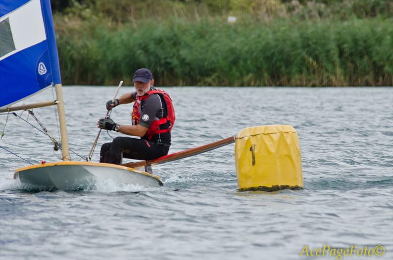 Steve Whitby during the Minisail Class Championship at Bowmoor photo copyright Derrick Page taken at Bowmoor Sailing Club and featuring the Minisail class