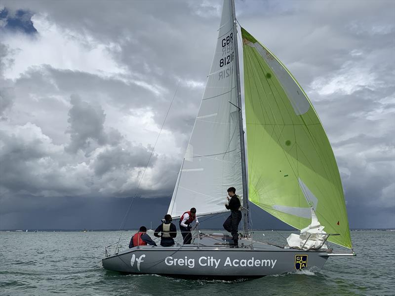 If with the kite up photo copyright Scaramouche Sailing Trust taken at  and featuring the Mini Tonner class