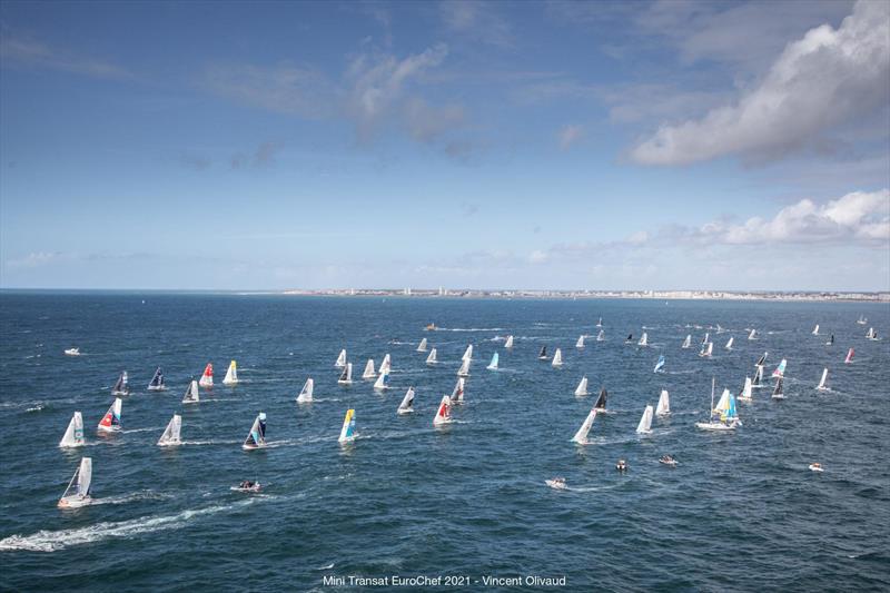 Mini Transat EuroChef 2021 Leg 1 sets off from Les Sables d'Olonne photo copyright Vincent Olivaud taken at  and featuring the Mini Transat class