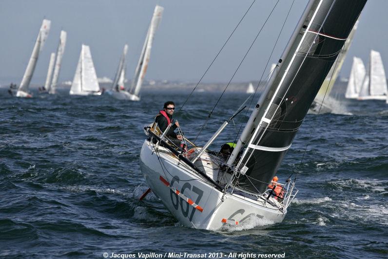 Start of the Demi Cle 6.50 in Locmiquelic photo copyright Jacques Vapillon / Mini Transat 2013 taken at Club Nautique des Minahouet de Locmiquelic and featuring the Mini Transat class