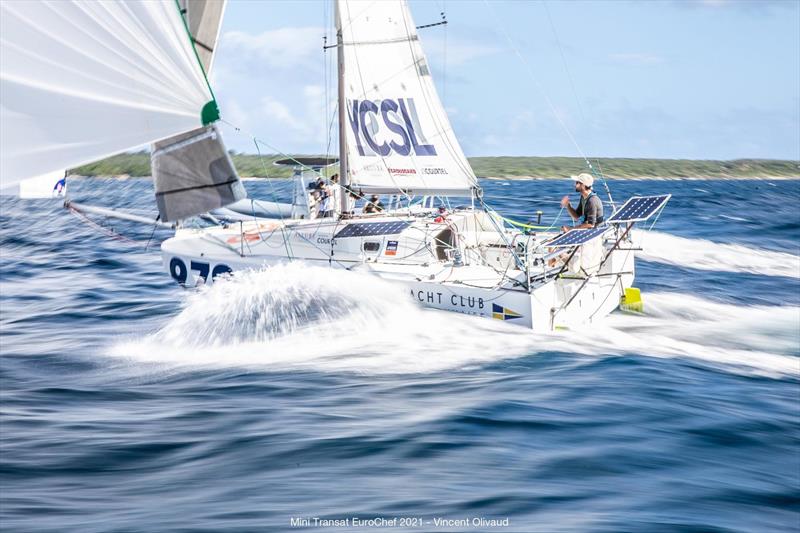 Hugo Dhallenne first production boat in 23rd Mini Transat EuroChef Leg 2 photo copyright Vincent Olivaud taken at  and featuring the Mini Transat class