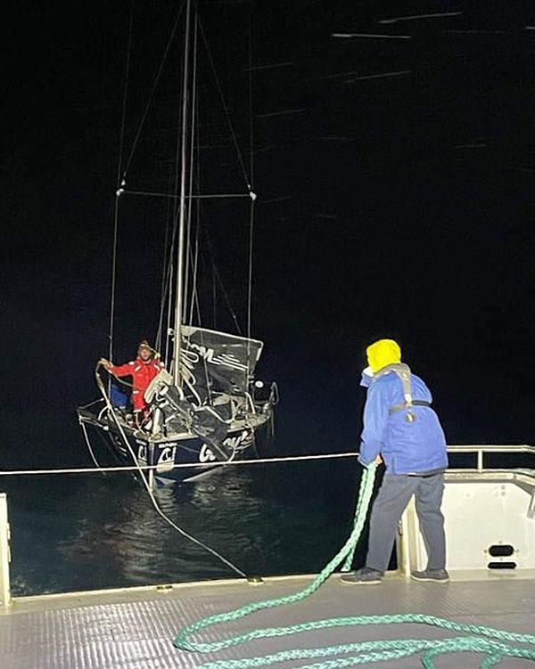 Xavier Doerr is retrieved by the Fremantle Sailing Club and then returned ashore - photo © The Little Aussie Lap