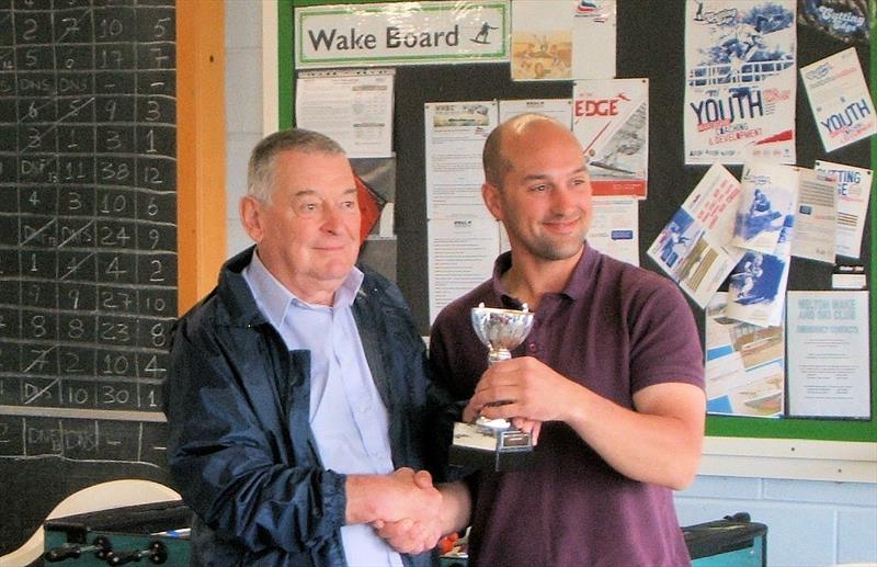 Jon Willars receiving the first prize Trophy from Steve Chilton Commodore of Welton SC after the Welton Miracle Open photo copyright John Banks taken at Welton Sailing Club and featuring the Miracle class