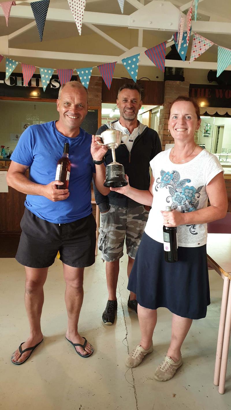 Winners Wayne & Angela, presentation by Tony Bleasedale, at the Girton Miracle Open photo copyright Tony Bleasedale taken at Girton Sailing Club and featuring the Miracle class