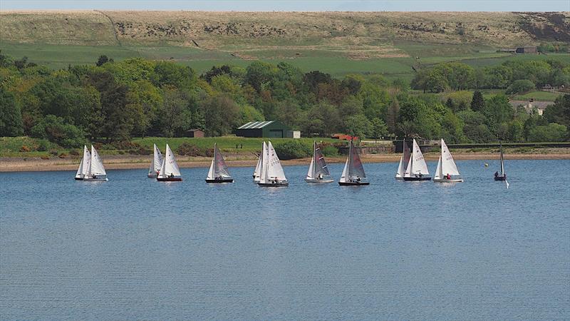 The first beat on the Saturday, shortly after the start, during the Miracle Northerns at Delph photo copyright Chris Jones taken at Delph Sailing Club and featuring the Miracle class