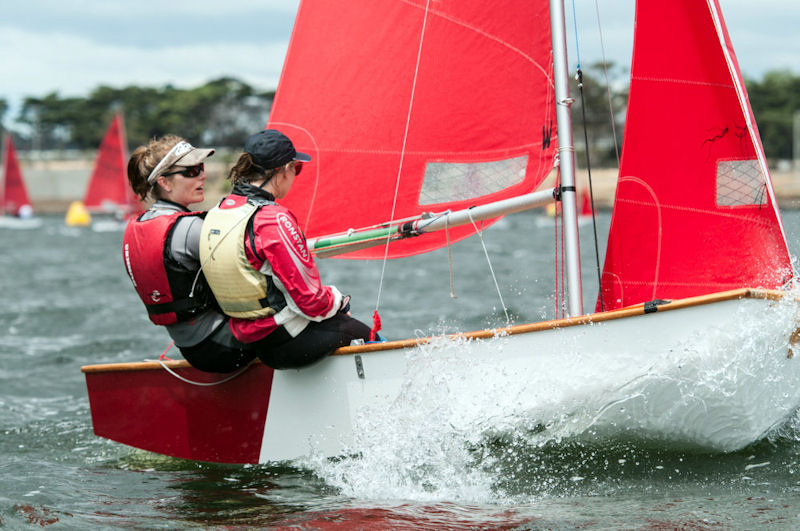 Jessie Atherton and Katherine Maher at speed in Kamikaze during the Australian Mirror championships photo copyright Grant Atherton taken at Montrose Bay Yacht Club and featuring the Mirror class