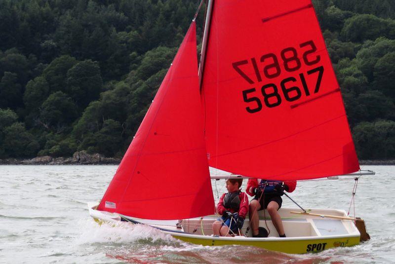 James Colbeck concentrating hard with cousin Jacob on the helm of “Spot” the Mirror - Kippford Week at Solway photo copyright John Sproat taken at Solway Yacht Club and featuring the Mirror class