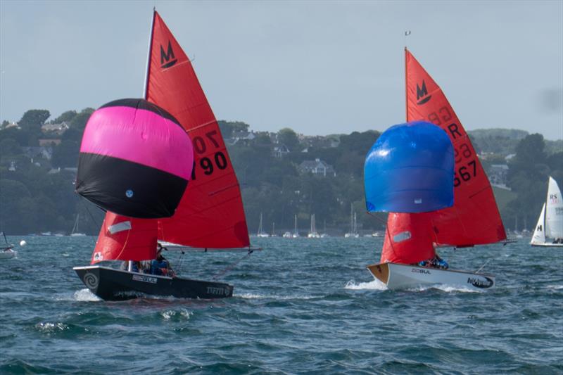 Huw and Beth Reynolds ahead of Poppy Luxton and Lottie Tregaskes during the 2022 Mirror Western Area Championship at Restronguet photo copyright Barrie Phypers taken at Restronguet Sailing Club and featuring the Mirror class