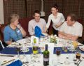 Gill Stuart of Tredington, Neil Fisher of Banbury, and David Wilbrahams of Witney at the Inaugural Dinner of the Chipping Norton Yacht Club being served by Alex New © CNYC