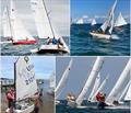 Clockwise from upper left: Modern-day photos of J/70s (with Shields); Herreshoff 12 1/2s; Shields fleet; and Optimist Dinghies sailing in the Edgartown Yacht Club Annual Regatta © Shields fleet photo credit Bill Brine, all others Elizabeth Balay