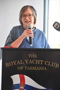 Volunteer Lead Colette Calver addressing the audience at the Hobart launch of the 80th Rolex Sydney Hobart Yacht Race