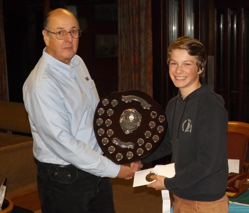 15 year old Josh Haynes receives the Derbyshire Shield for the third consecutive year photo copyright Arien Lettinga taken at Derbyshire Youth Sailing
